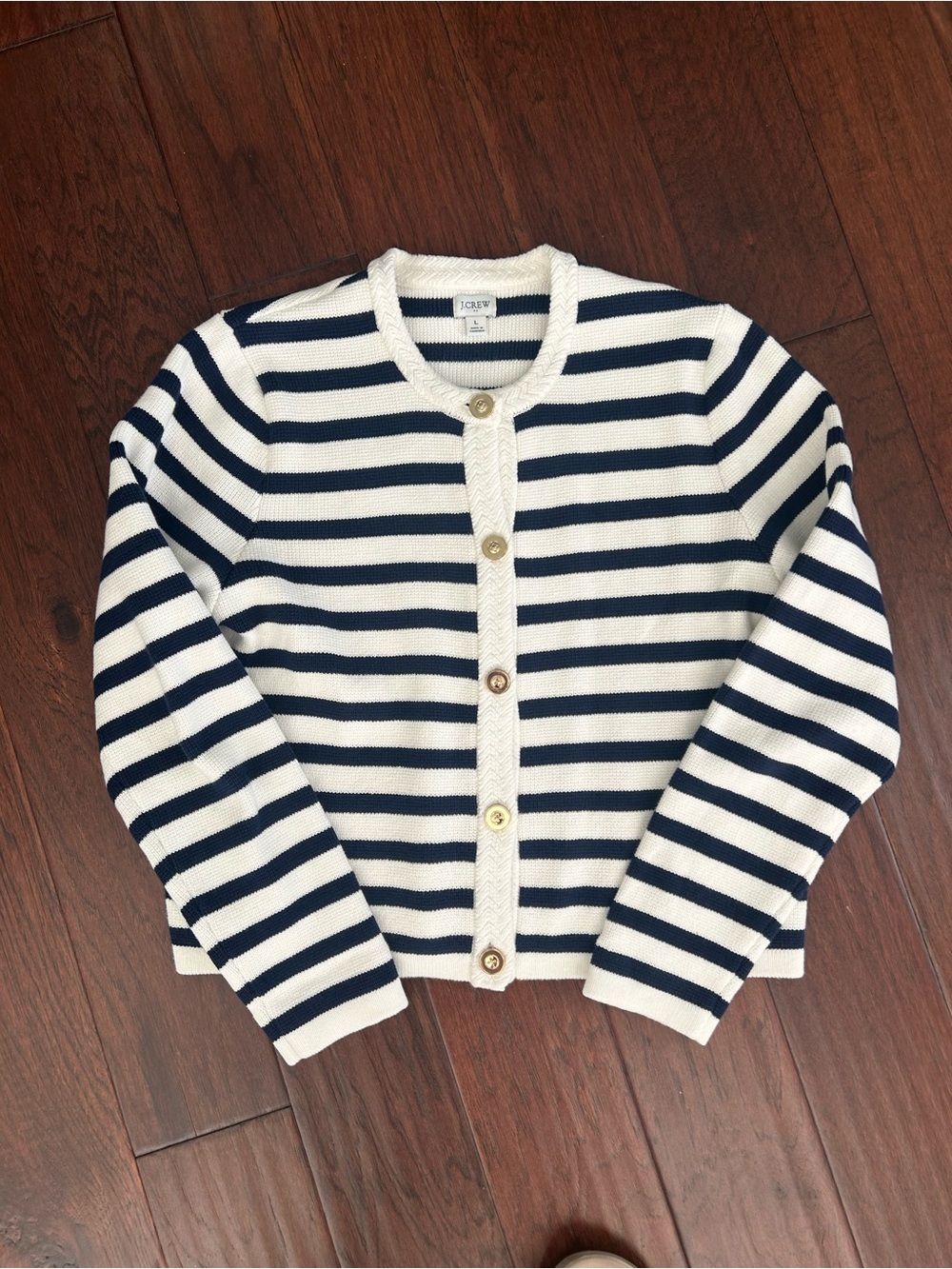 J. Crew Navy and White Striped Button-Front Cardigan
